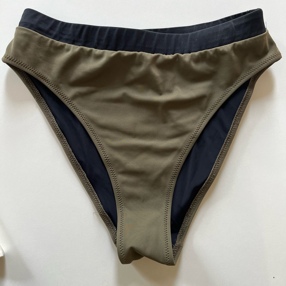 SOLID & STRIPED Green Bikini Bottom Sporty High-Waisted